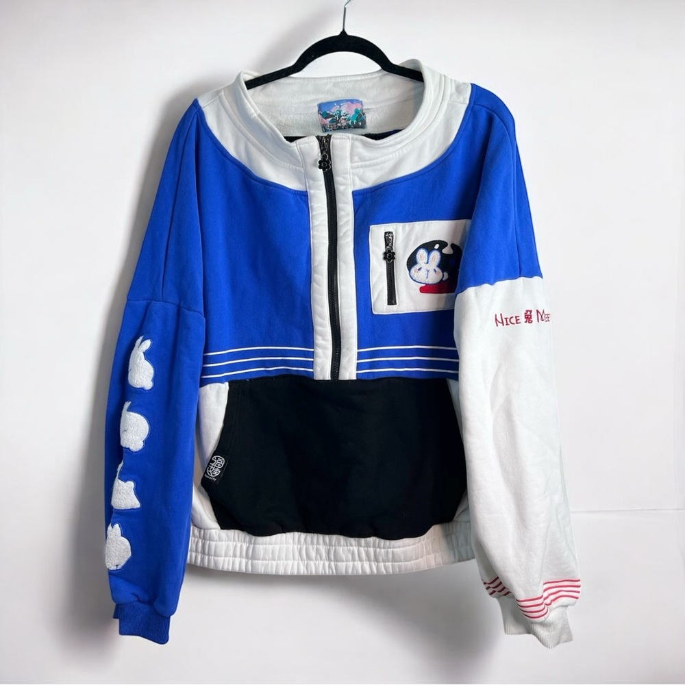 Fuwaffy Year of the Rabbit Jacket – Unisex, Blue & White Streetwear Sweatshirt